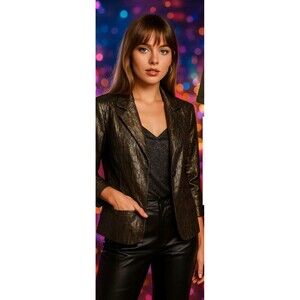 Vintage Chaus Metallic Crinkle Blazer Jacket Women’s 14 Bronze Gold Shimmer Y2K